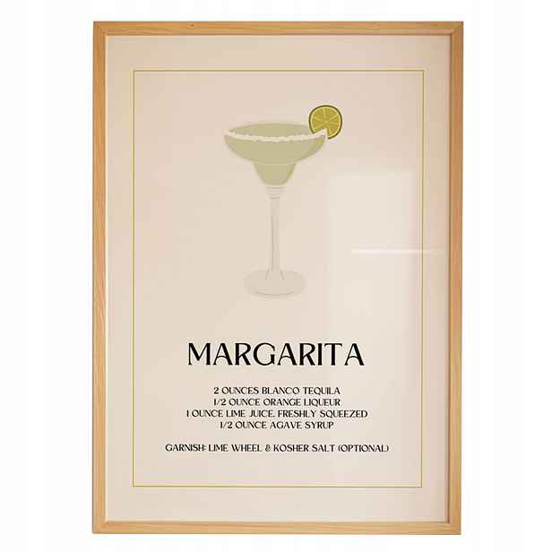 Plakát Margarita A3 Drink Bar Kuchyně Obraz Rámeček Dřevěný 30x42 cm