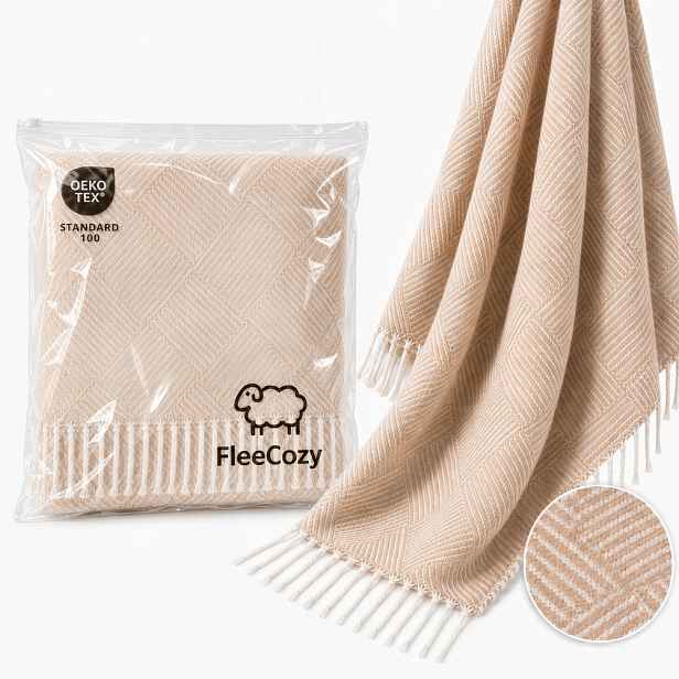 Béžová bavlněná deka 140x200 geometrická 350 g/m² Ecru dekorační pléd