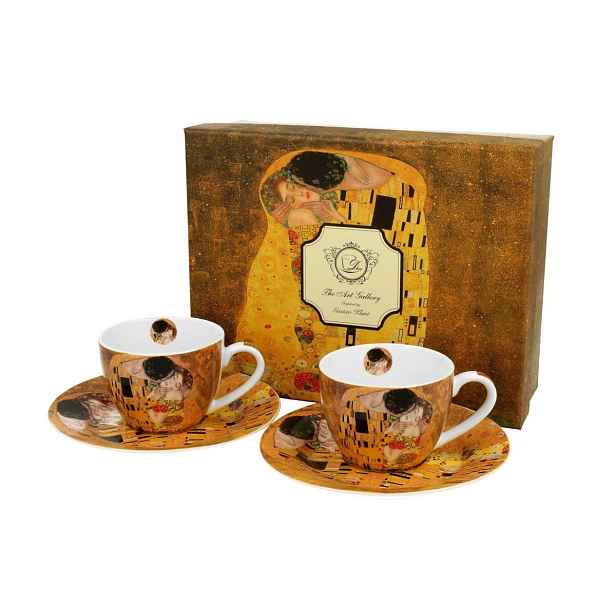 Duo Sada šálků s podšálkem espresso Klimt THE KISS 2 ks 90 ml hnědá