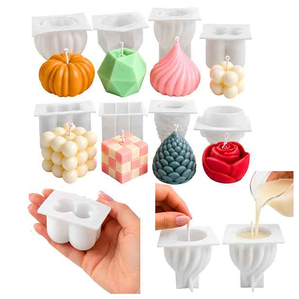 Silikonové formy na svíčky Spirála 3D Sada Dýně Šiška Bubble Kostka