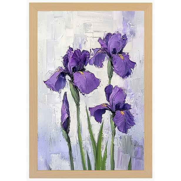 Plakát Rámeček Dřevo Olej Impasto Příroda Zahrada Fialové Kosatce 40x60