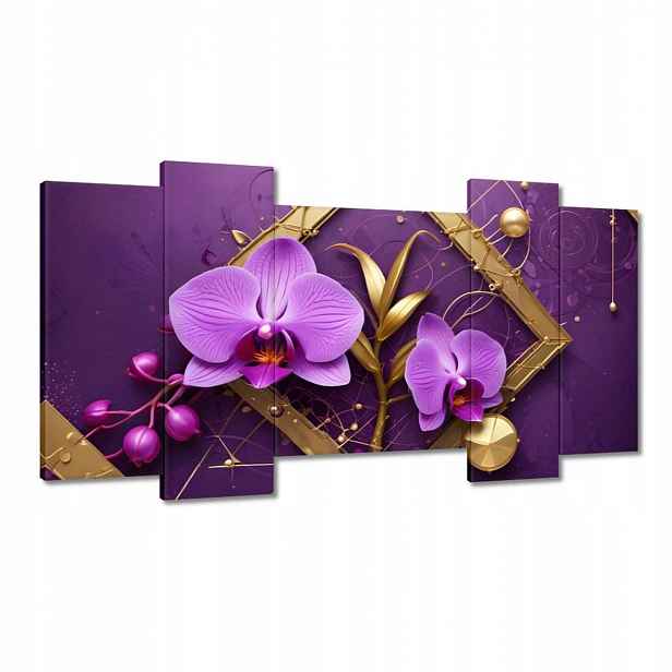 Obrazy 120x65 Fialové orchideje a zlato