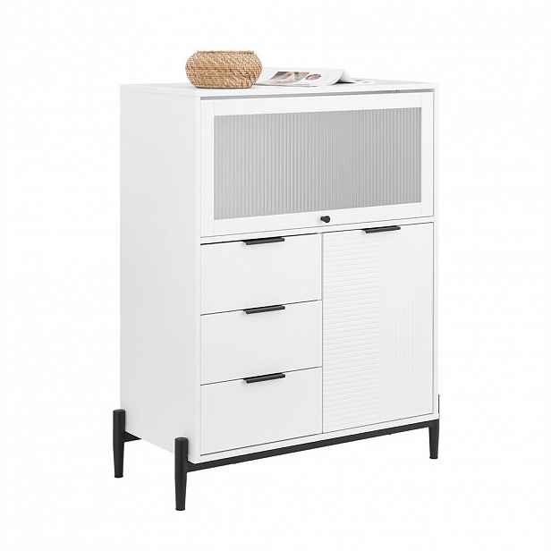 SoBuy NÍZKÁ SKŘÍŇ se třemi zásuvkami Bílá 86x40x108cm Moderní