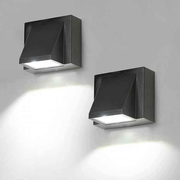 Venkovní nástěnné svítidlo IP65 Led lampa černá retro čtverec 2-balení 6500K