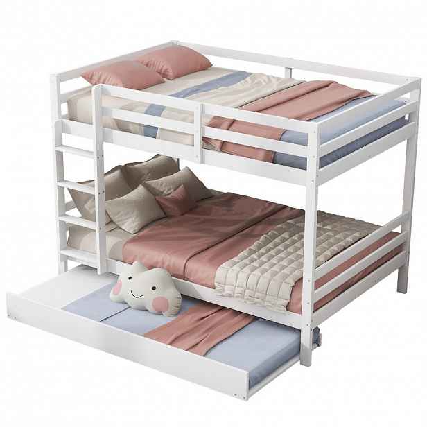 OKWISH PATROVÁ postel 140/200 cm bílá s výsuvnou postelí a pevnými schody