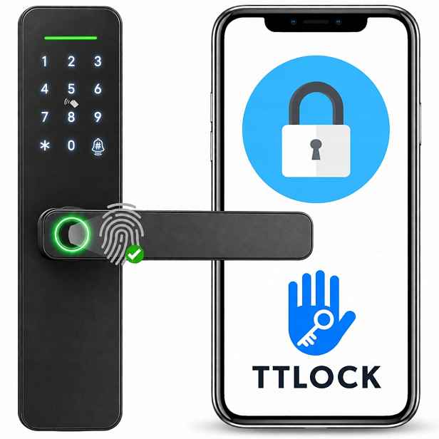 Elektronický Zámek Klika Na Dveře Černá Na Kód Otisk Prstu Ttlock