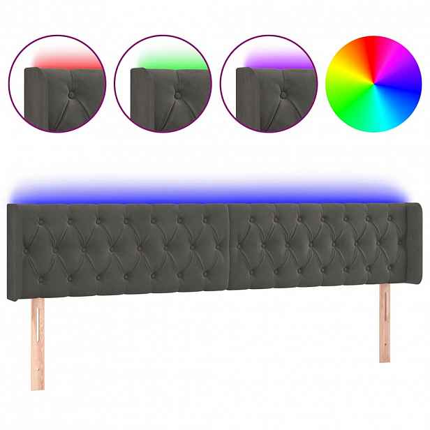 vidaXL Čelo postele s LED tmavě šedé 183 x 16 x 78/88 cm samet