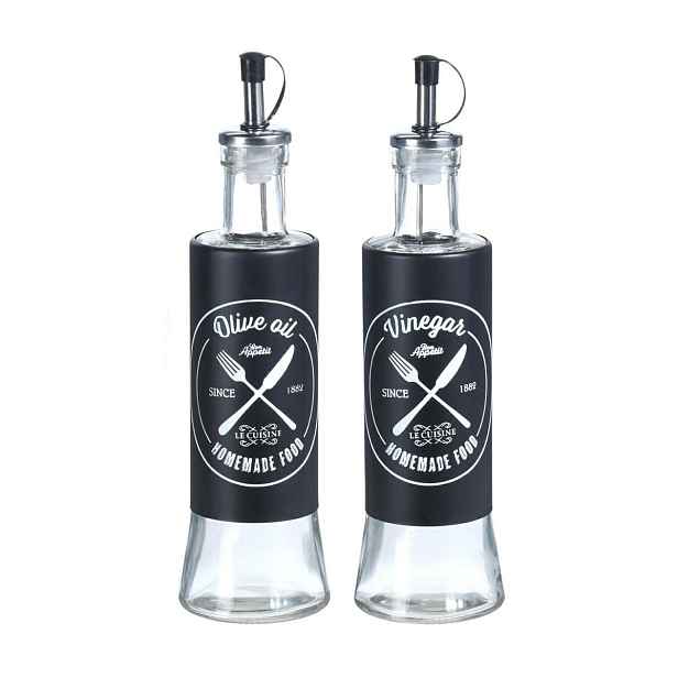 Excellent Houseware Sada skleněných láhví na olej a ocet 2x300 ml černá