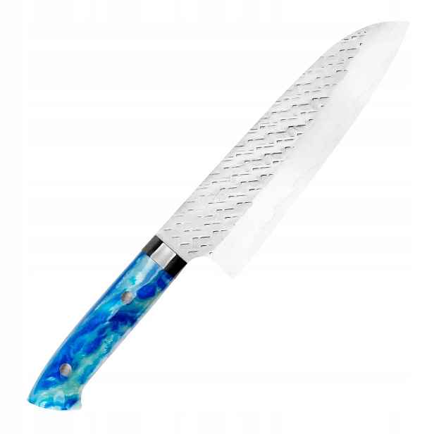 Nůž santoku Takeshi Saji Strix ocel Spg 64-65 Hrc modrý akryl