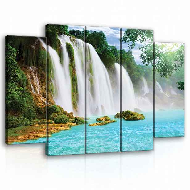 Obraz 5 dílů Vodopád Plátno Jezero XXL 150x100