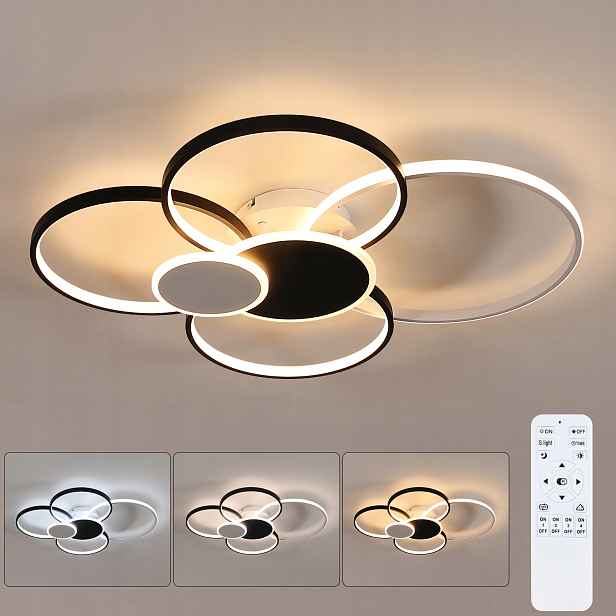 Stropní Led lampa černá+bílá kulatý lustr s dálkovým ovládáním do ložnice 71W