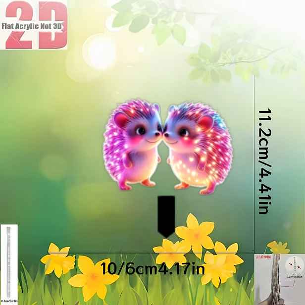 TEMU 2D plochý - 【2D plochý】 2D design, 1 roztomilý neonově barevný ježek jako zahradní dekorace - Svítící dekorace do exteriéru s výraznými očima,