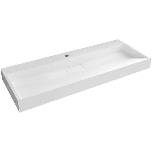 Umyvadlo z litého mramoru Vita - nástěnné i na desku - otvor pro baterii - bílá matná - 120x46 cm