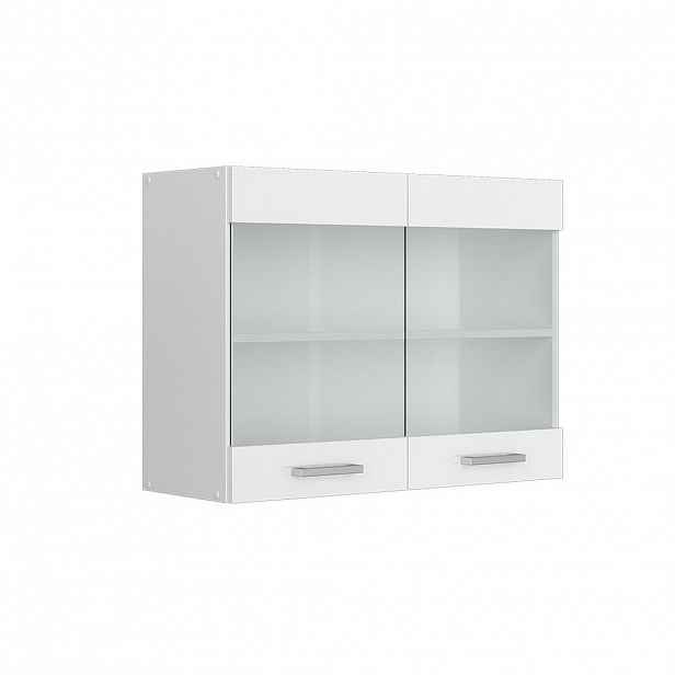 Vicco UNIVERZÁLNÍ NÁSTĚNNÁ SKŘÍŇKA R-Line Bílá vysoký lesk 80 cm se skleněnými dvířky