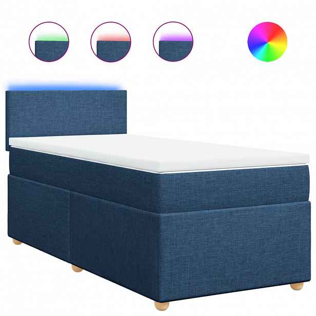 vidaXL Box spring postel s matrací modrá 90x190 cm textil