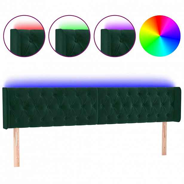 vidaXL Čelo postele s LED tmavě zelené 183 x 16 x 78/88 cm samet