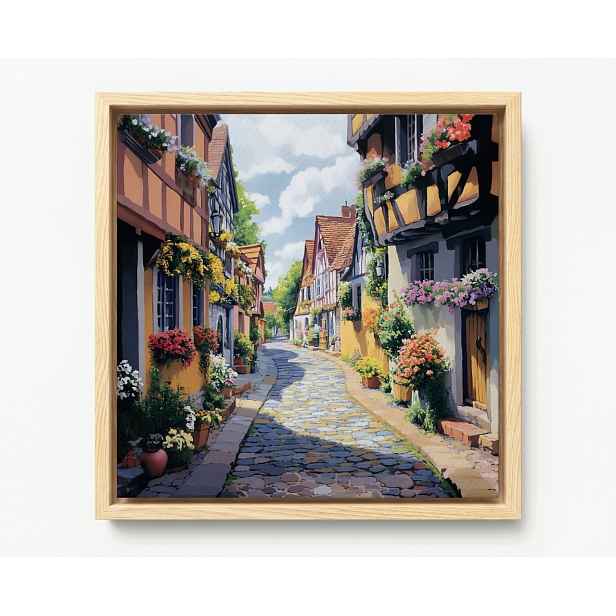 Obraz Rám Americký Box Město Šachulcové Domy Bruk Ulička Květiny 60x60