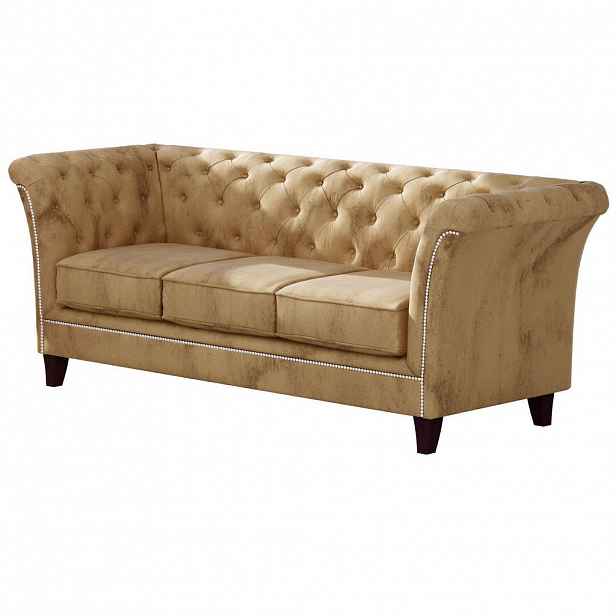 S-Style CHESTERFIELD TŘÍMÍSTNÁ POHOVKA Fusion z béžového sametu