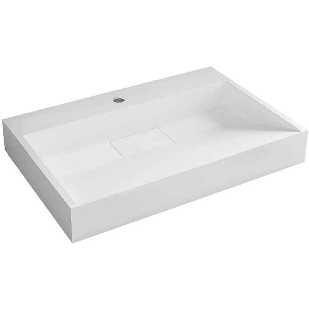 Umyvadlo z litého mramoru Vita - nástěnné i na desku - otvor pro baterii - bílá matná - 70x46 cm