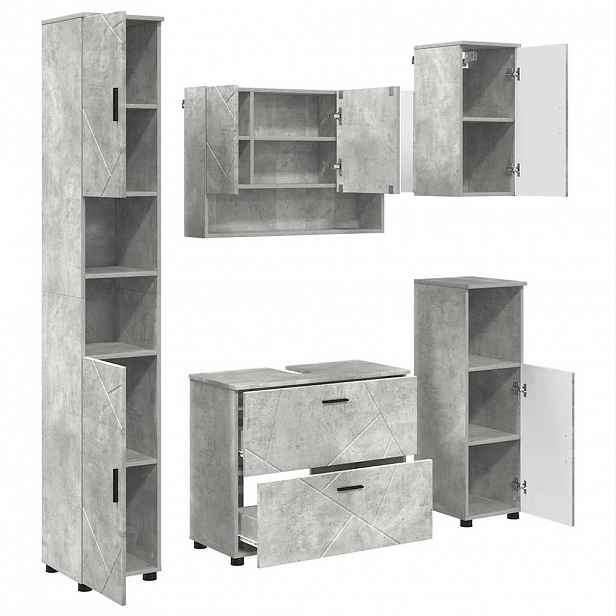 vidaXL Sada koupelnového nábytku 5 ks Betonově šedá 35 x 30 x 192 cm