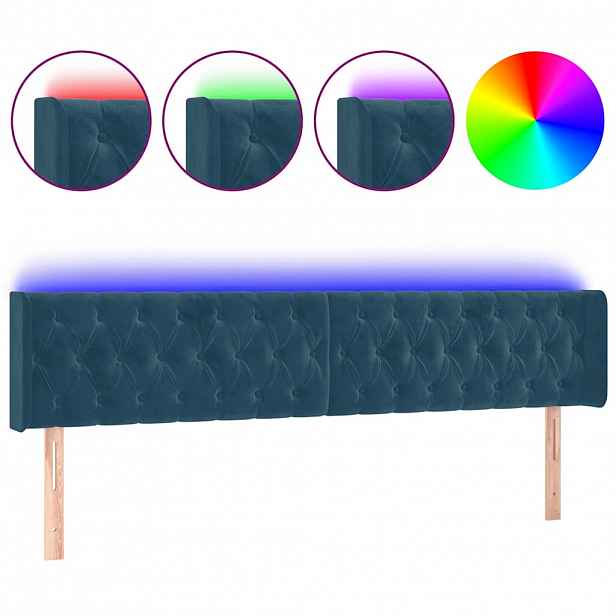 vidaXL Čelo postele s LED tmavě modré 183 x 16 x 78/88 cm samet