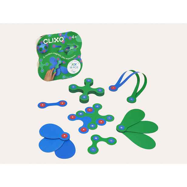 CLIXO Itsy Green & Blue - magnetická stavebnice 18 kusů