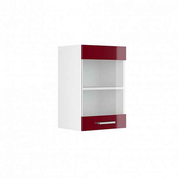 Vicco UNIVERZÁLNÍ NÁSTĚNNÁ SKŘÍŇKA R-Line Bordó červená vysoký lesk 40 cm se skleněnými dvířky