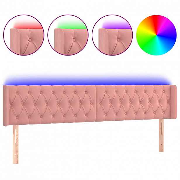 vidaXL Čelo postele s LED růžové 183 x 16 x 78/88 cm samet