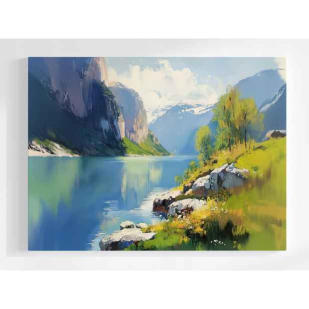 Plakát Skandinávie Norsko Fiord Hory Jezero 100x75