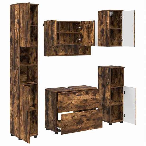vidaXL Sada koupelnového nábytku 5 ks Kouřový dub 35 x 30 x 192 cm