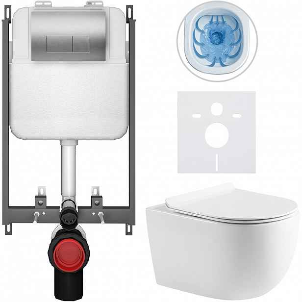 Kompletní WC set Basic/Felci - bílá lesklá - WC tlačítko Modulo/Stříbrná - pro zazdění - 53x37 cm