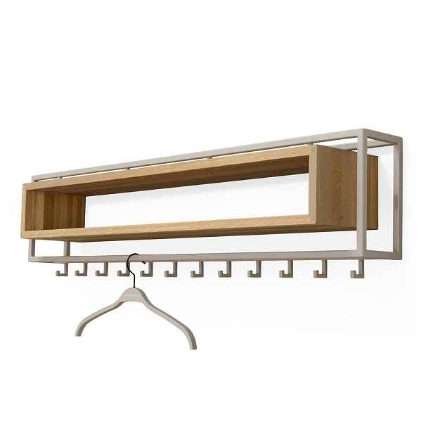Nástěnný věšák z dubového dřeva v přírodní barvě/taupe s poličkou 118 cm School – Spinder Design