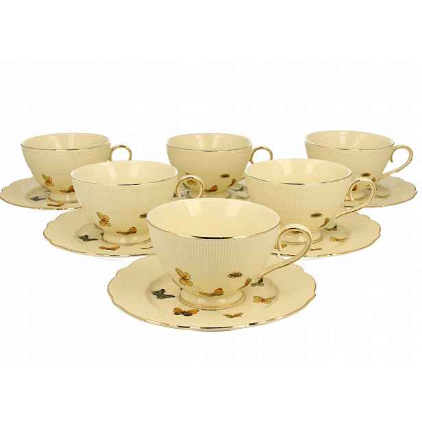 Porcelánové šálky káva čaj 6+6 260 ml Motýlci porcelán šálek