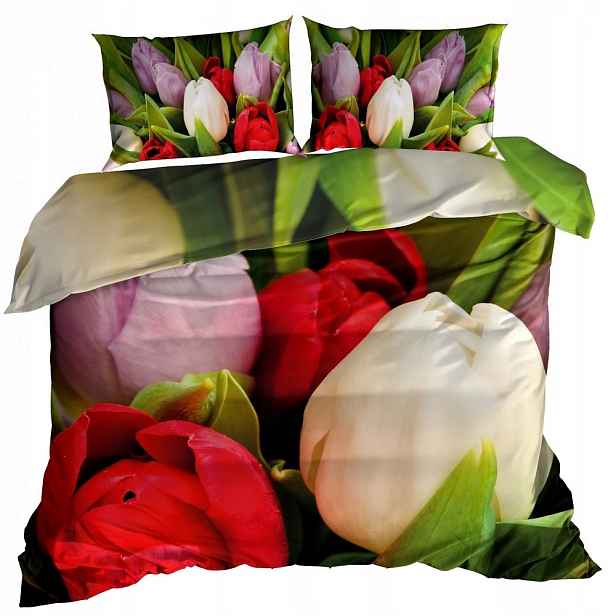 3D Bavlna Povlečení 160x200 cm Tulipány