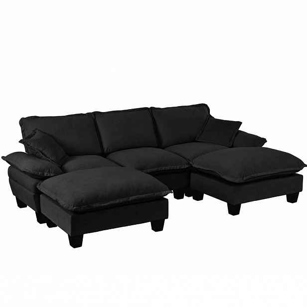 Modfu MODULÁRNÍ rohová pohovka z chenille 263x151x90 cm černá s přemístitelným otomanem a měkkými područkami