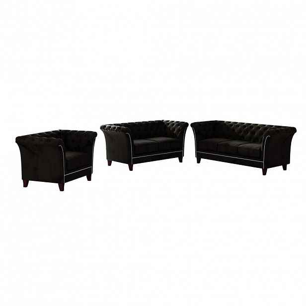 S-Style CHESTERFIELD SEDACÍ SOUPRAVA 3+2+1 Fusion z černého sametu