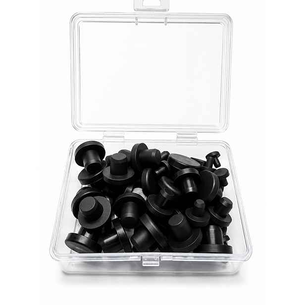 TEMU 50 ks Silikonové gumové zátky do otvorů 1/8" 3/16" 1/4" 5/16" 3/8" Gumové zátky do otvorů na nárazník Kulaté gumové zarážky Černé gumové zátky