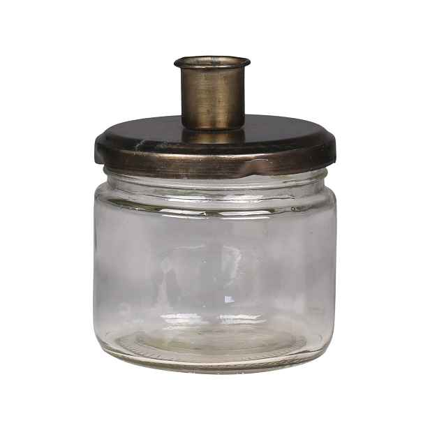 Bronzový antik svícen na úzkou svíčku se skleničkou Fancio - Ø 8*10cm Chic Antique