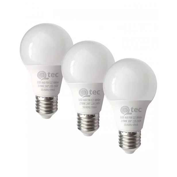 LED ŽÁROVKA QTEC E27 9W 2700K, 3 PACK