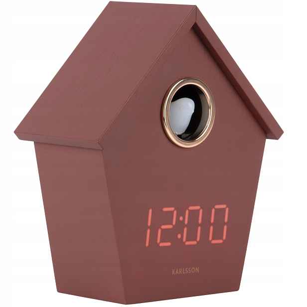 Nástěnné hodiny bordó s ptáčkem budík digitální alarm Riqueza Cuckoo Led