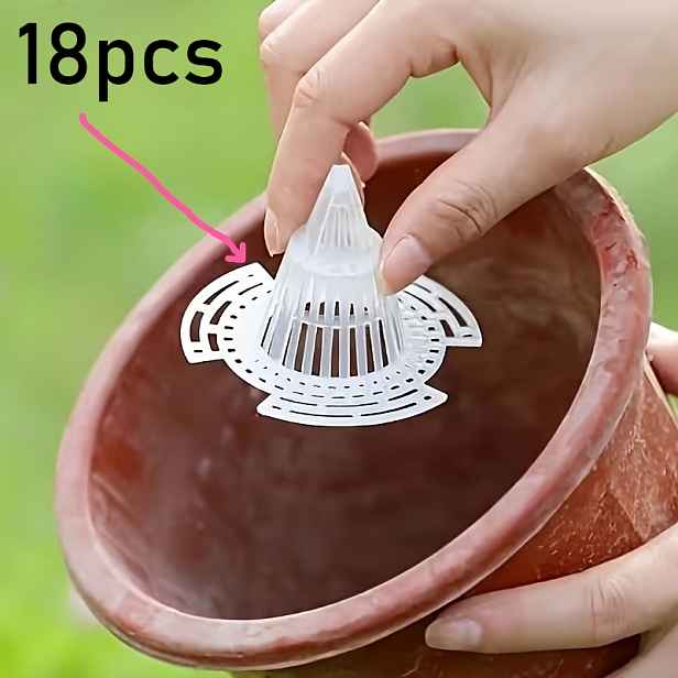 TEMU 18 ks Filtrů do spodní části květináčů, odolné plastové kuželové chrániče kořenů, klecovitá struktura, zabraňují hnilobě a zlepšují drenáž,