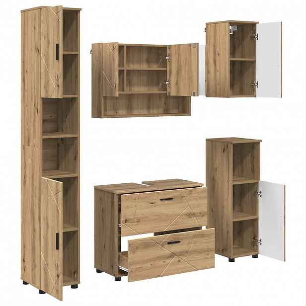 vidaXL Sada koupelnového nábytku 5 ks Artisanový dub 35 x 30 x 192 cm