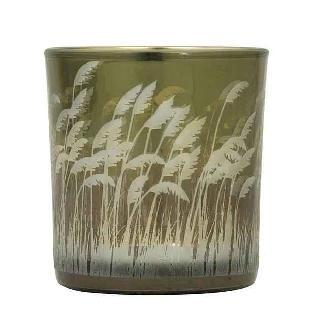 Zlatý skleněný svícen s trávou Palm grass vel.S - Ø 7*8cm Mars & More