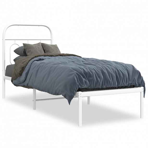 vidaXL Kovový rám postele bez matrace s čelem bílý 75 x 190 cm