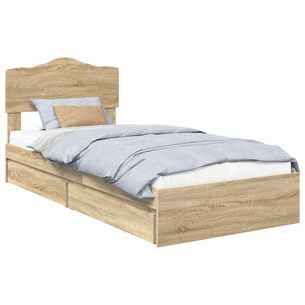 vidaXL Postel s úložným prostorem se zásuvkou Sonoma dub 90 x 190 cm