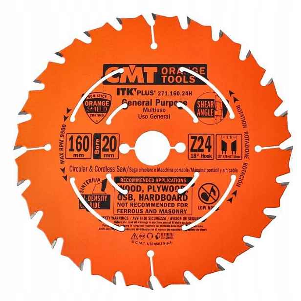 Cmt 271.160.24H Pilový kotouč na dřevo z překližky, ultratenký, 160 x 20 mm, 24 zubů