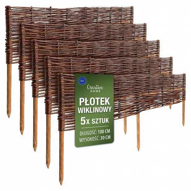 Proutěný plot zahradní palisáda trávníkový lem hnědý 100 x 30 cm 5 ks