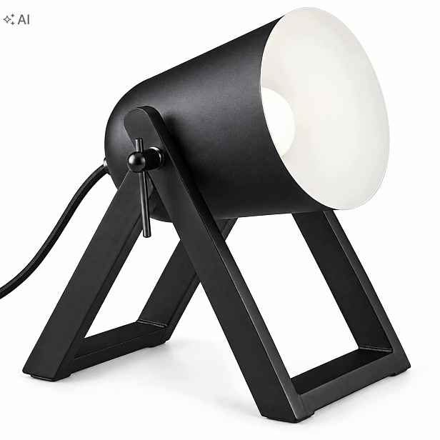 Stolní Lampa Reflektorová Dřevěná Nohy Nastavitelná Černá E27
