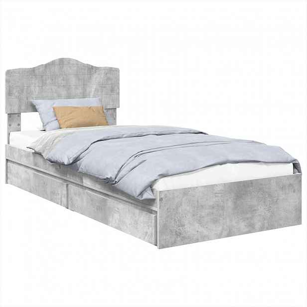 vidaXL Postel s úložným prostorem s čelo Betonově šedá 90 x 190 cm