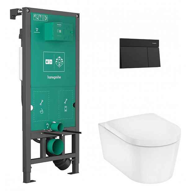 Hansgrohe EluPura S - Set předstěnové instalace, klozetu EluPura S a sedátka SoftClose, tlačítko iFrame Element E, matná černá 60303670